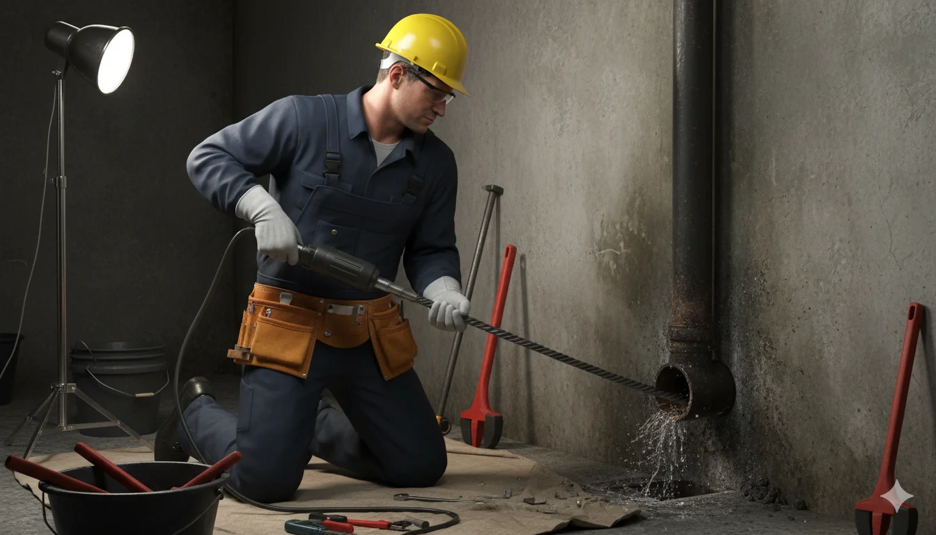 Canalisation en fonte bouchée nécessitant un débouchage
